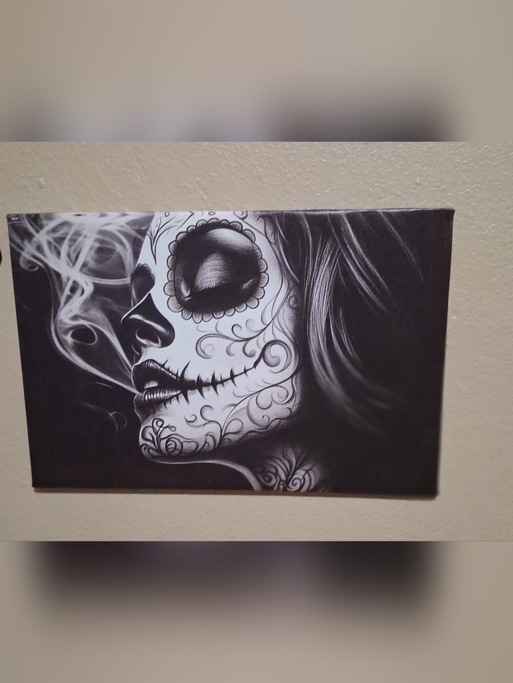 Day of the Dead Skull Canvas Art - Black & White Smokin Brand New